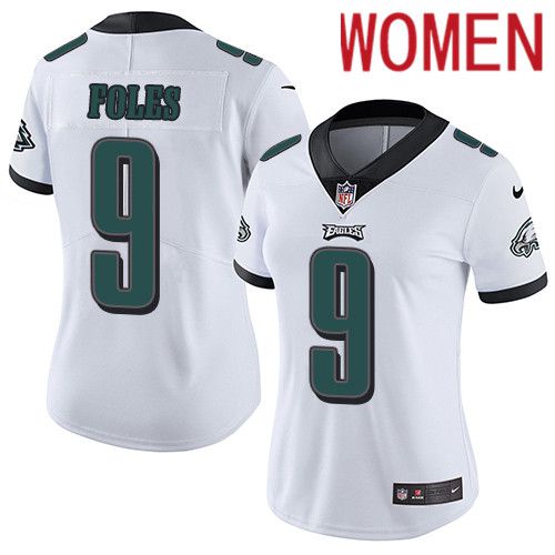 Women Philadelphia Eagles #9 Nick Foles Nike White Vapor Limited NFL Jersey->women nfl jersey->Women Jersey
